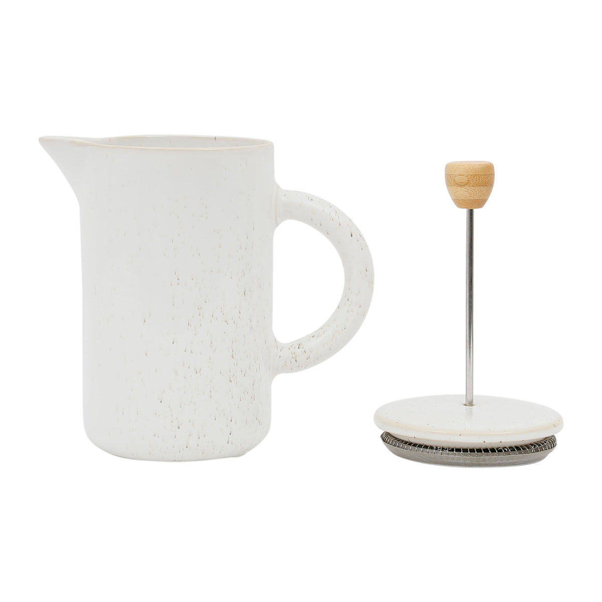 Plunger Coff Pot Nordika Speckled Wht 1L Stoneware — The Hampton Home Shop